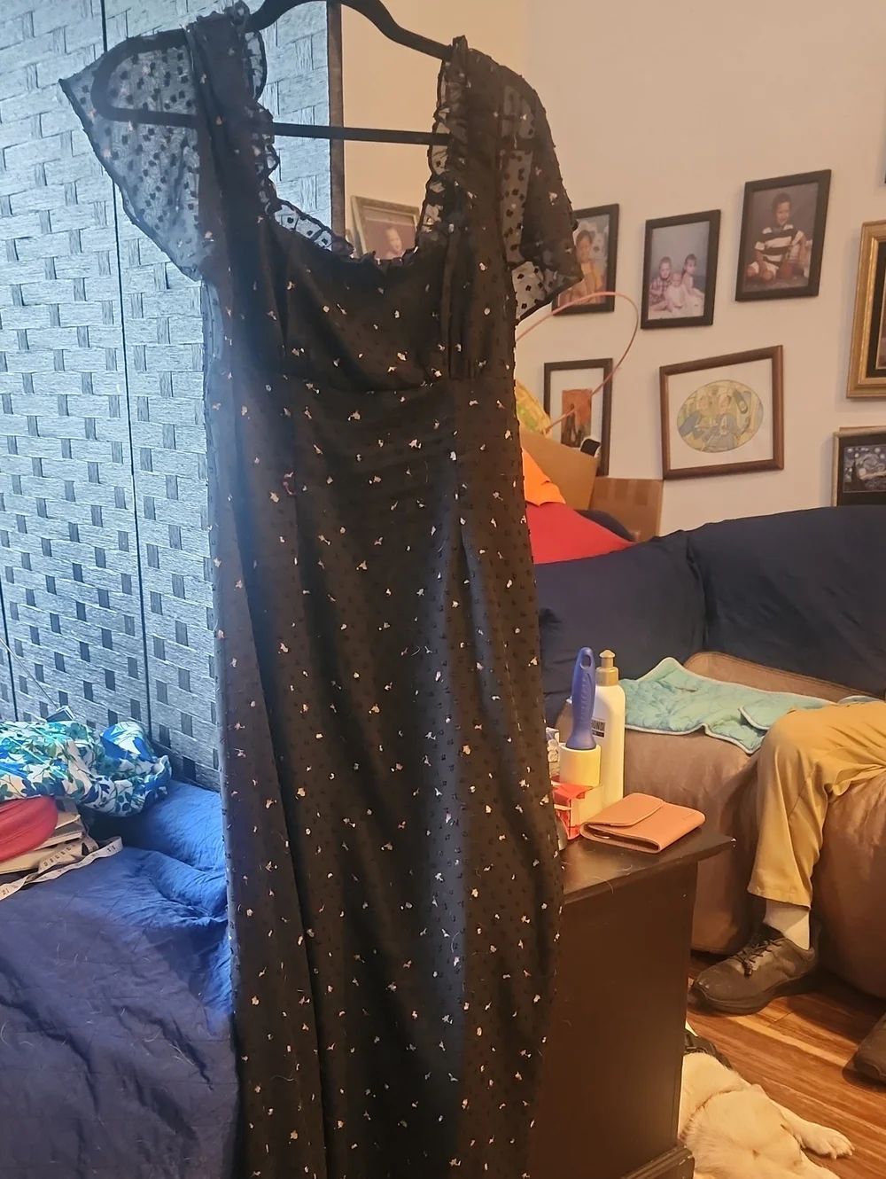 Lulu's Black Maxi Dress with Sheer Flutter Sleeves